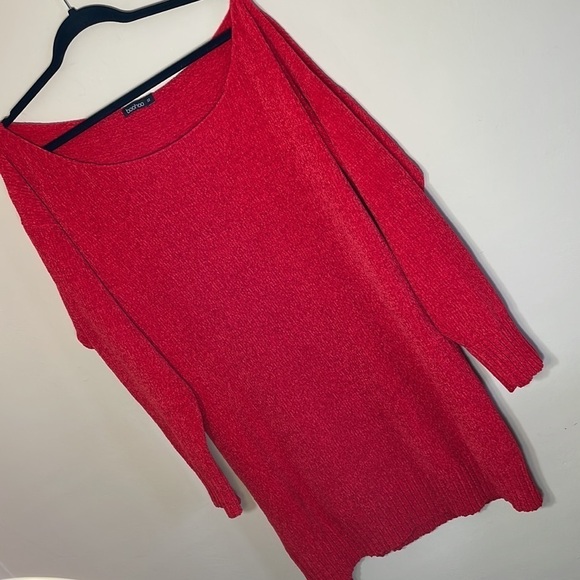 Asos curve BOOHOO Plus Chenille Slash Neck sweater Jumper Dress red 22 - Picture 3 of 7